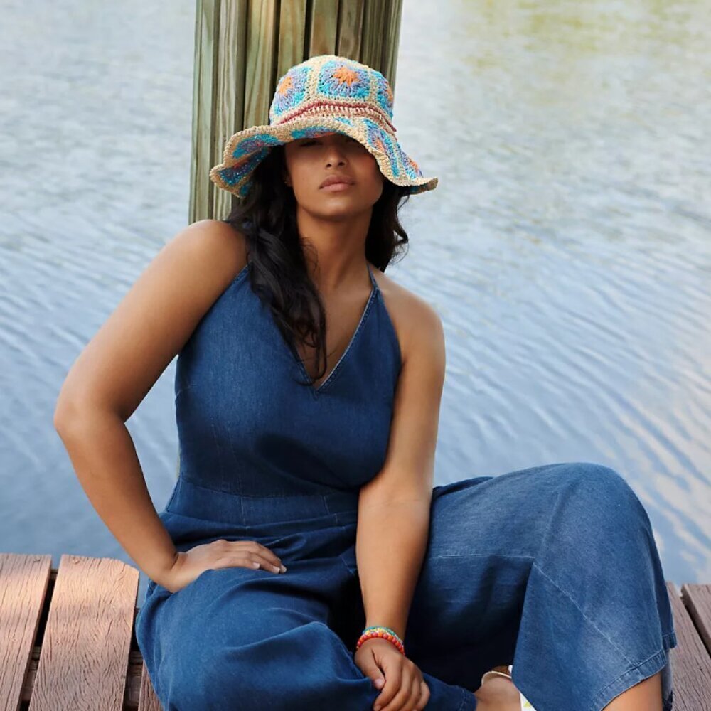 by Anthropologie Granny Crochet Square Bucket‎ Hat Boho New with tags
